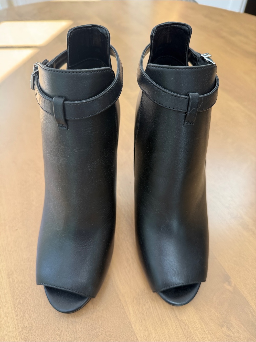 MICHAEL Michael Kors Black Peep-Toe Ankle Booties with Buckle Strap - Picture 4 of 5